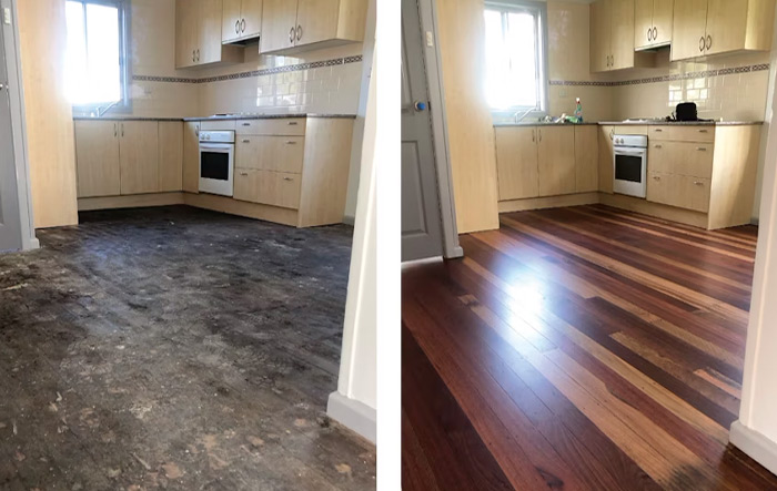 Restauración de piso bajo una alfombra